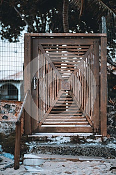 A self-made old wooden door on the street