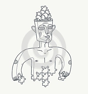 Self-made person vector concept, illustration of a man building himself, personal development.