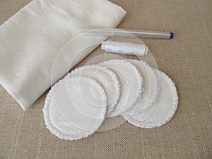 Self-made, self sewn, reusable, washable cotton pads