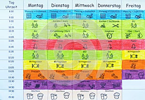 Self made timetable for school in German language