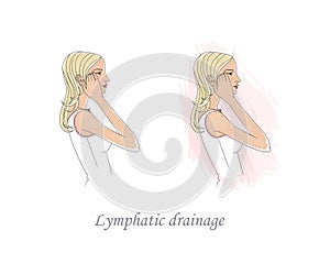 Self-massage and improvement of microcirculation. Lymphatic drainage of the face. The girl taps her fingers on her eyelids.