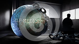 Self medication - a metaphorical view of exhausting human struggle with self medication. Taxing and strenuous fight agai photo
