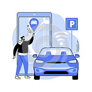 Self-parking car system abstract concept vector illustration.