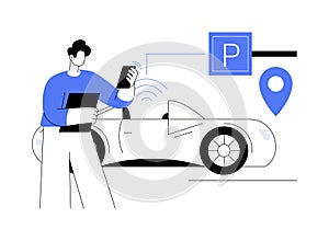 Self-parking car system abstract concept vector illustration.