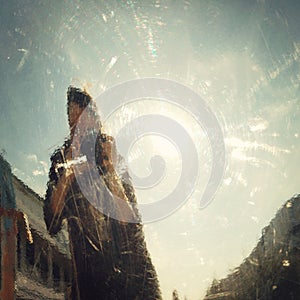 Self-photo in the false mirror - vintage effect