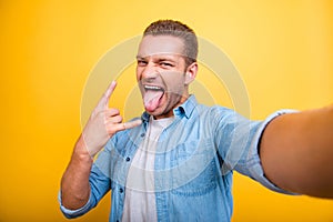 Self portrait of attractive, crazy man with bristle, stubble in