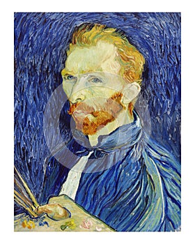 Self-portrait illustration wall art print and poster design remix from original painting by Vincent Van Gogh. Digitally drawing by