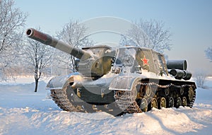 Self-propelled artillery unit. After a snowfall.