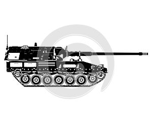 Self-propelled howitzer outline. German 155 mm Panzerhaubitze 2000. Military armored vehicle