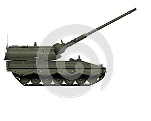 Self-propelled howitzer in realistic style. German 155 mm barrel. Military armored vehicle
