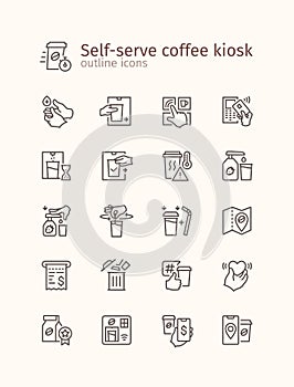 Self-serve coffee kiosk outline iconset