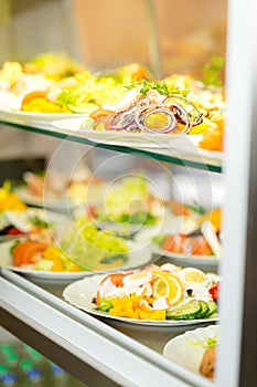 Self service buffet fresh healthy salad selection