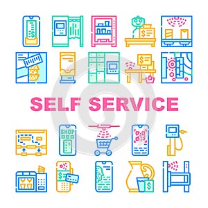 Self Service Buying Collection Icons Set Vector