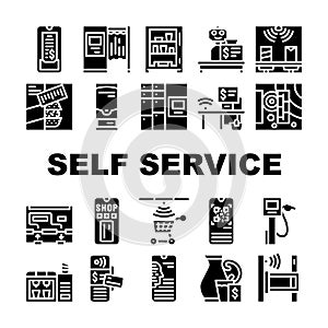 Self Service Buying Collection Icons Set Vector