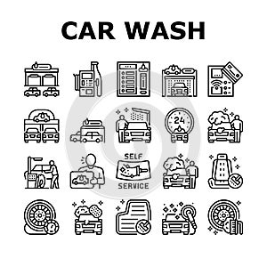 Self Service Car Wash Collection Icons Set Vector