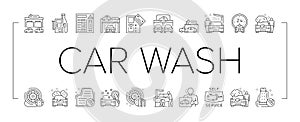 Self Service Car Wash Collection Icons Set Vector .