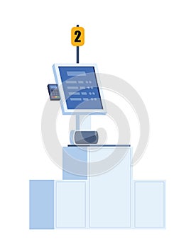 Self-service cashier or terminal. Point with self-service checkout in the supermarket. Contactless Payment, Contemporary