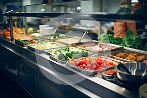 Self service restaurant with different food in gastronomical containers