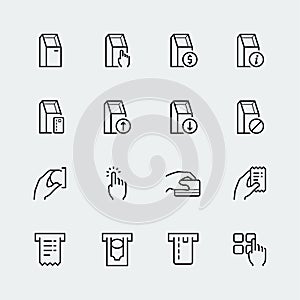 Self-service terminals icons in thin line style