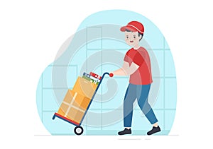 Self Storage of Cardboard Boxes Filled with Unused Items in Mini Warehouse or Rental Garage in Cartoon Hand Drawn Illustration