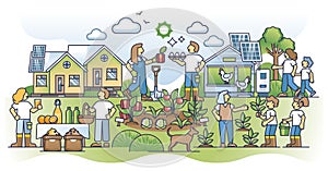 Self sufficient community with local organic food growing outline concept photo