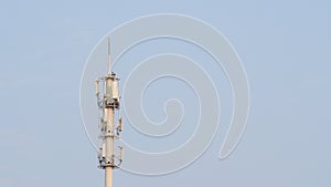 Self Support, Guyed Tower, Guyed Mast, Pole. Telecommunication Tower. Cell Phone Signal Tower on sky background