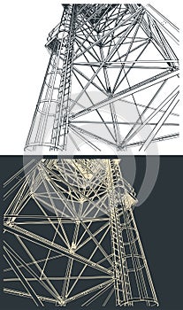 Self-supporting tower close-up illustrations