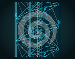 Self-supporting tower close-up isometric blueprint