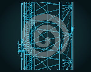 Self-supporting tower close-up isometric drawings