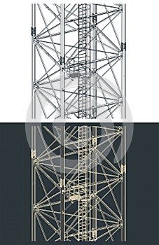 Self-supporting tower close up isometric drawings