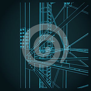 Self-supporting tower support close-up isometric blueprint
