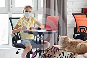 Self-taught quarantined girl at home photo