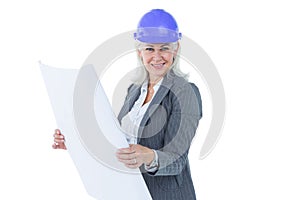 Selfassured businesswoman wearing a helmet photo