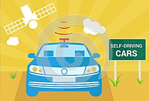 Selfdriving car with navigation sensor and satellite vector