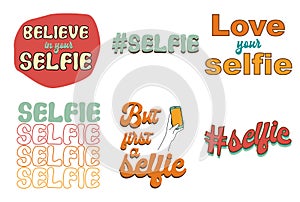 Selfie concept design, taking selfie vector illustrations set