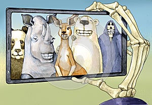 Selfie with the extinction poolitical cartoon photo