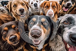 selfie of a group of dogs on a background of other dogs generative ai