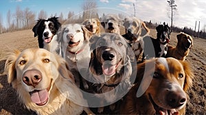 Selfie Group of Dogs of Different Breeds. A Group of Cute, cute Dogs Pose for a Selfie. Ai Generative