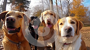 Selfie Group of Dogs of Different Breeds. A Group of Cute, cute Dogs Pose for a Selfie. Ai Generative