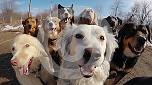 Selfie Group of Dogs of Different Breeds. A Group of Cute, cute Dogs Pose for a Selfie. Ai Generative