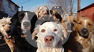 Selfie Group of Dogs of Different Breeds. A Group of Cute, cute Dogs Pose for a Selfie. Ai Generative