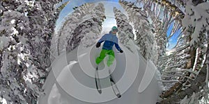 SELFIE: Male skier shreds fresh powder during a tree skiing trip in Park City.