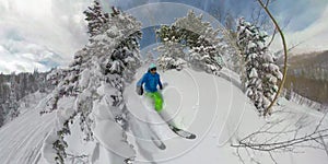 SELFIE: Male skier shreds fresh powder during a tree skiing trip in Park City.