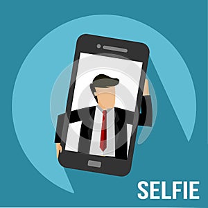 Selfie Mobile Phone With Businessman in Suit Flat Web Icon Sign