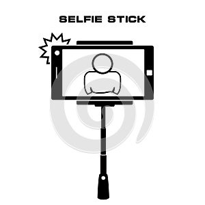 Selfie monopod stick symbol with smartphone with flash and man s