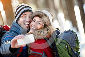 Selfie of mountaineers couple