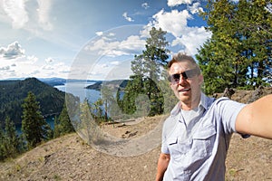 Selfie over the lake photo