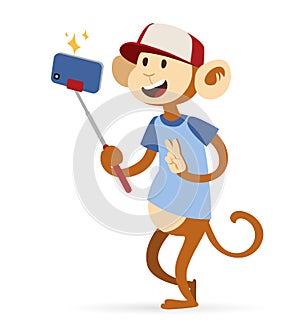 Selfie photo monkey ape boy hipster with cap