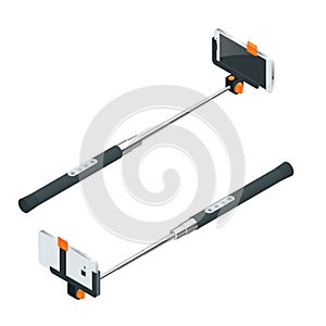 Selfie stick. Flat 3d vector isometric illustration