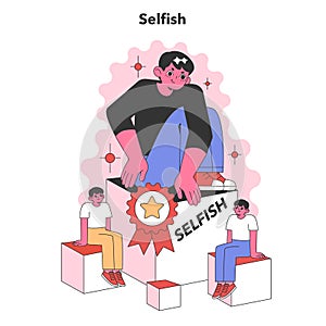 Selfishness concept.. Flat vector illustration